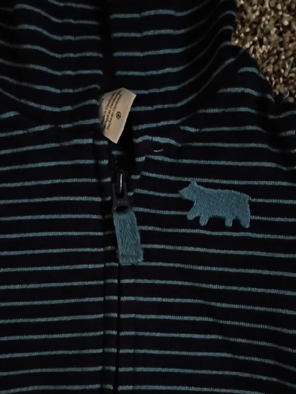 Carter's Navy and Light Blue Striped Hooded Footie with Bear Applique